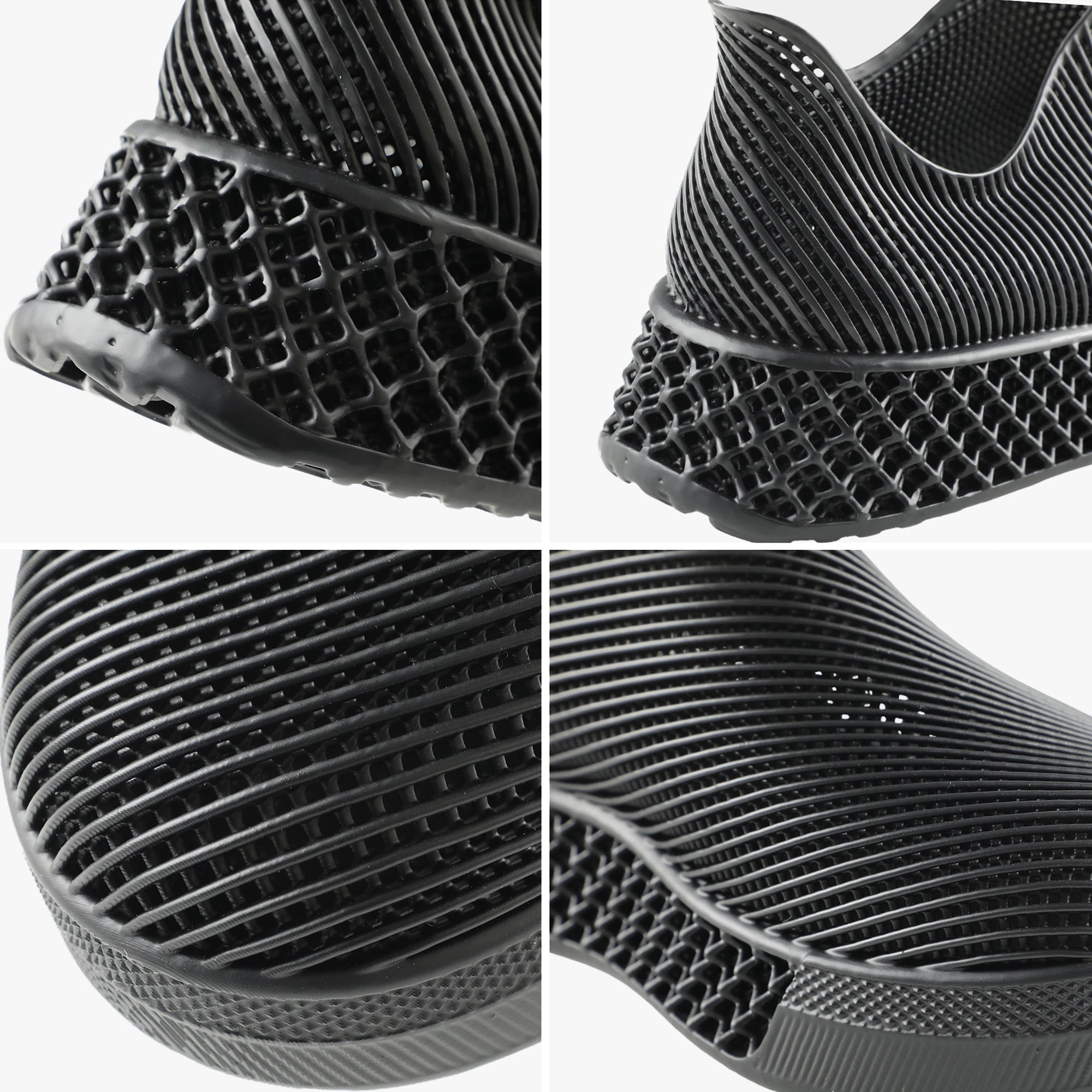 Close-up of black 3d printed sneakers