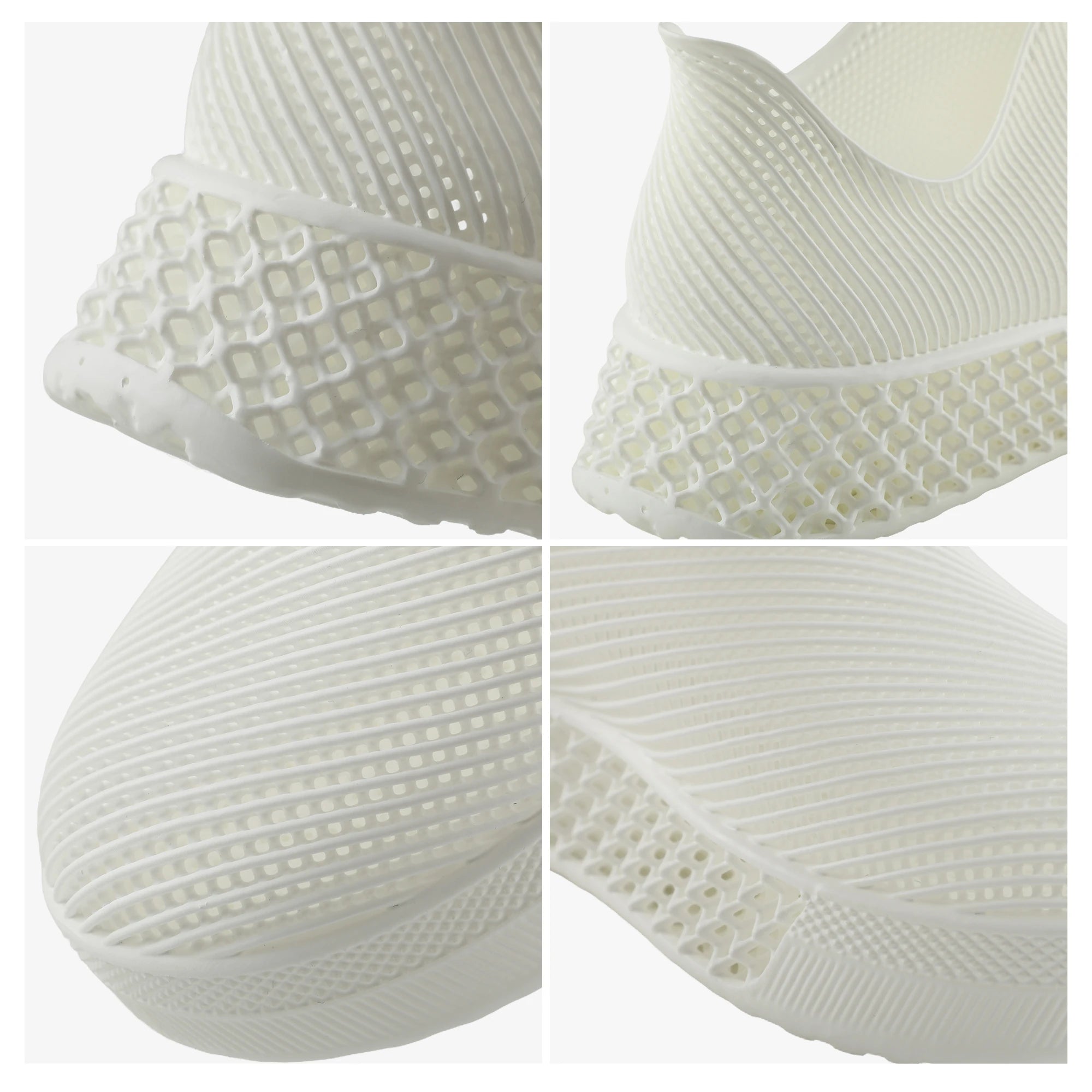 Close-up of white 3d printed sneakers breathable mesh design