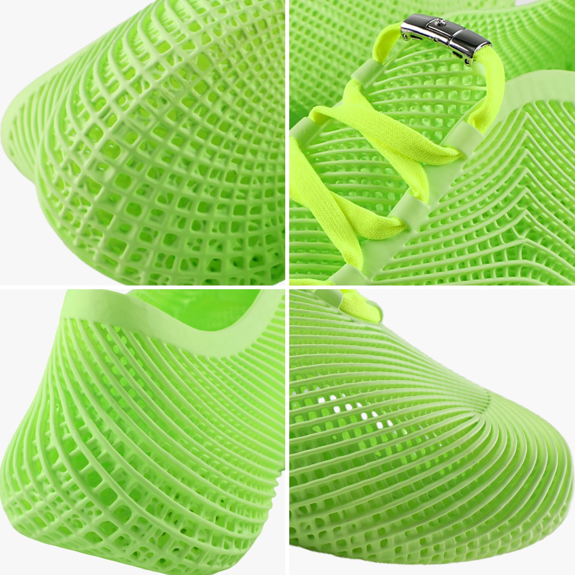 Close-up sole of green 3D printed shoes