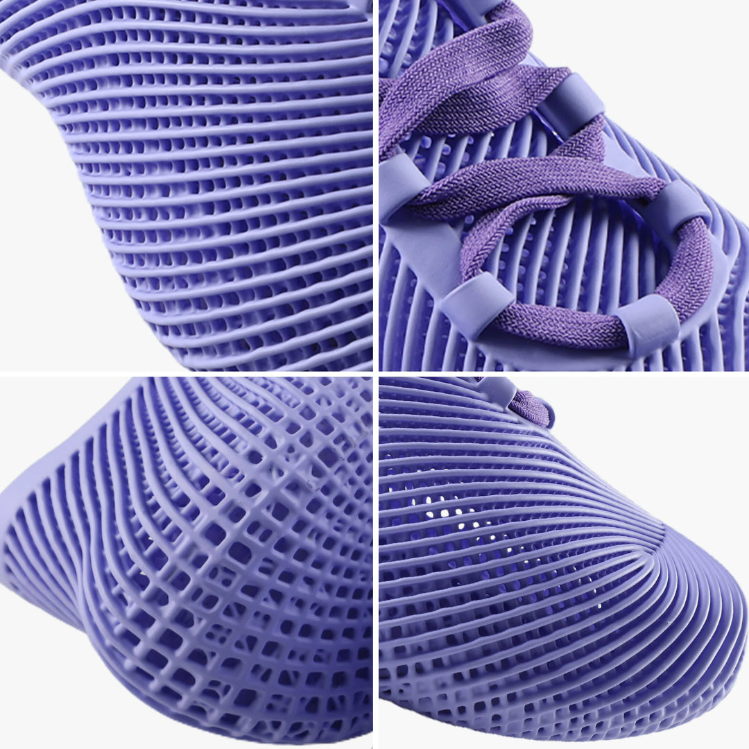 Close-up sole of purple 3D printed shoes