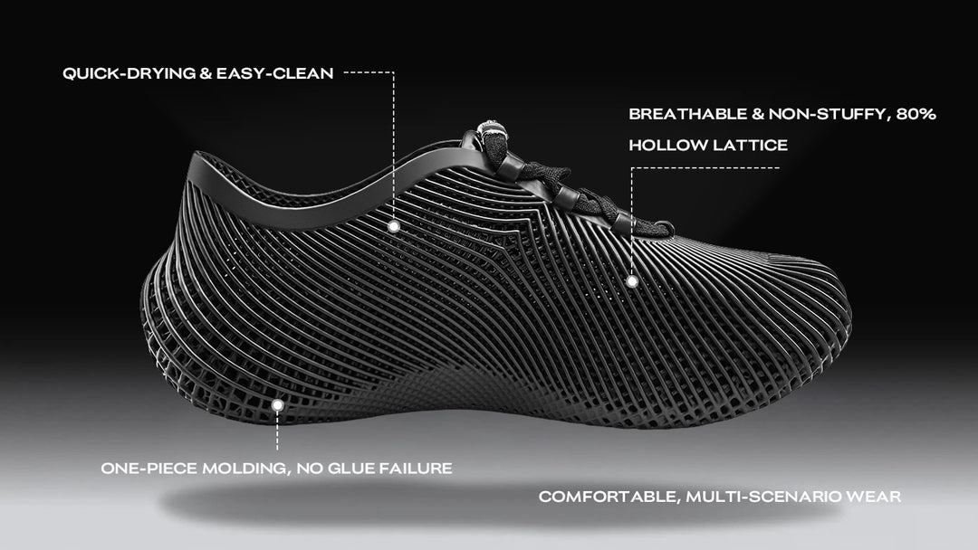 Black 3D printed shoes ergonomic and breathable fit