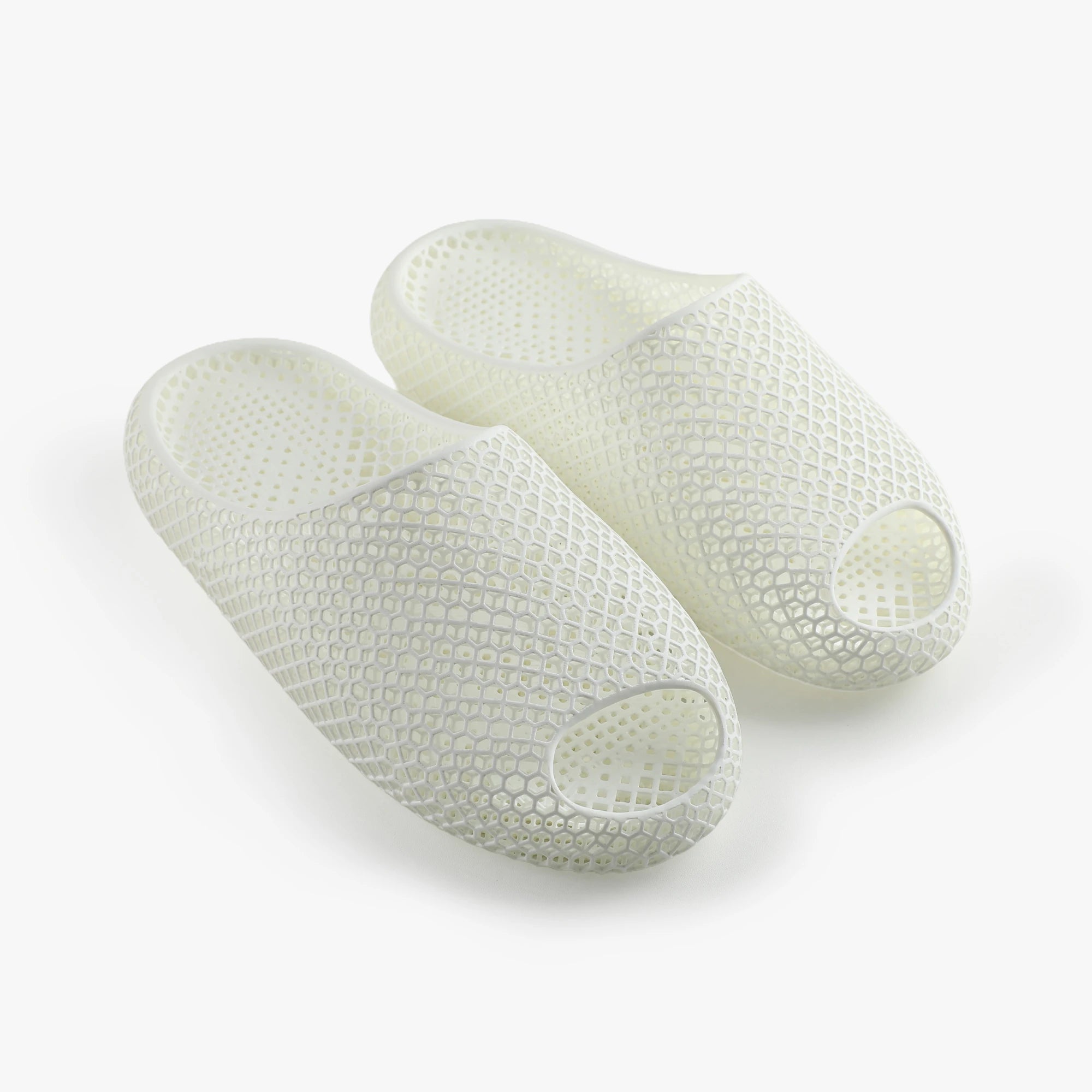 White 3D printed slippers open structure fast drying comfort
