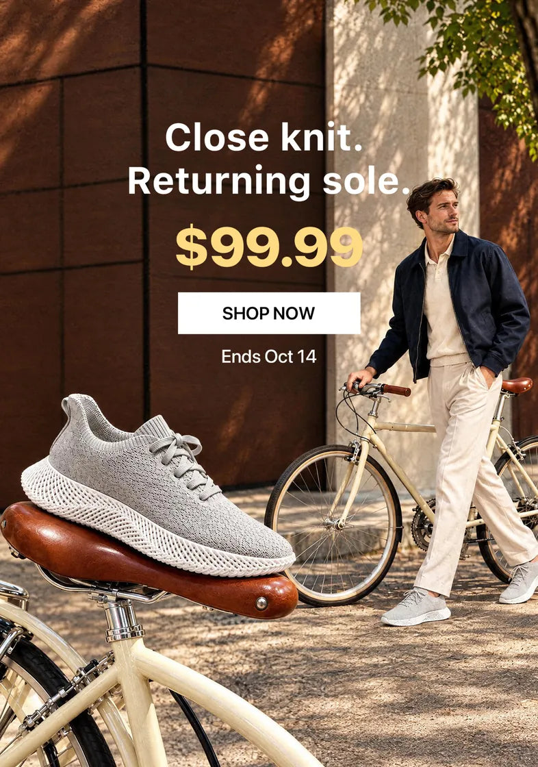 Braidge 3D printed sneakers. Close knit, returning sole. $99.99. Shop now, ends Oct 14.