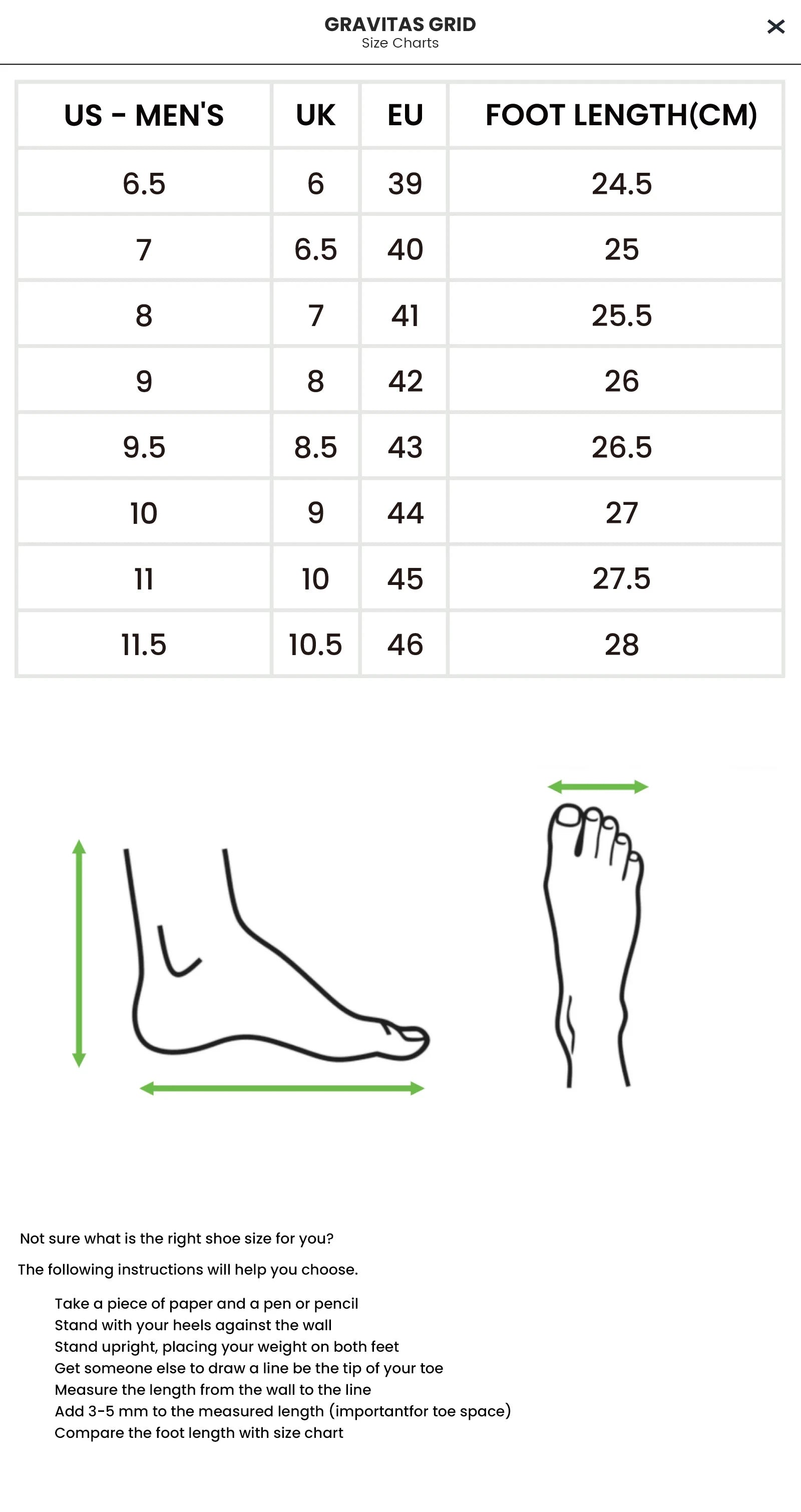 Size chart