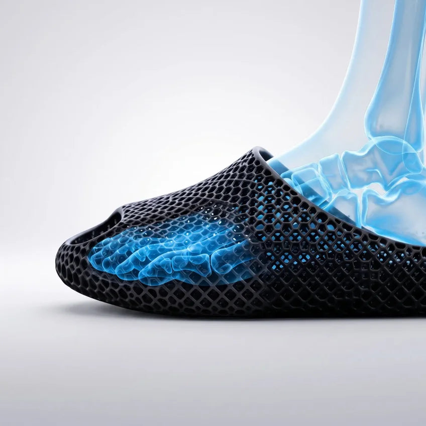 AeroCloud 3D printed slides with wide toe box and responsive footbed